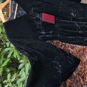 Vintage Bell Sleeve 70's Black Velvet Dress with Red Bold Accents Whimsigoth